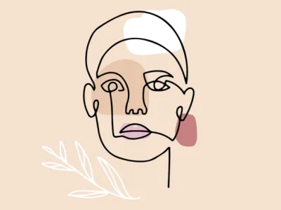 a simple continuous line drawing of a face that suggests the many dimensions of a person's personality