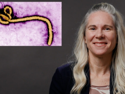 image of woman and picture of a virus next to her