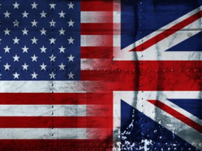 U.S. and British flags overlaid