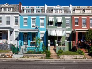 colorful, slightly weathered, row houses