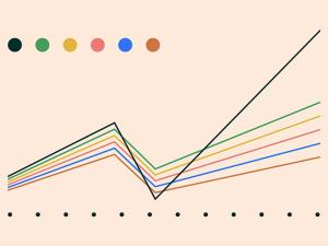 a graphic illustration based on the idea of metrics rising and falling, as shown by different lines in a graph