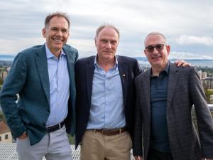 The 2021 winners of the Nobel Prize in economics met at UC Berkeley. From left: Guido W. Imbens, Stanford University; David Card, UC Berkeley; and Joshua D. Angrist, Massachusetts Institute of Technology