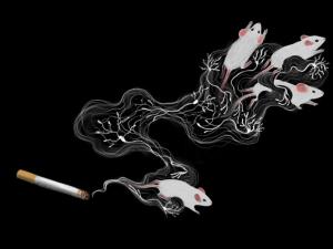 drawing of smoking cigarette and mice intertwined with the smoke