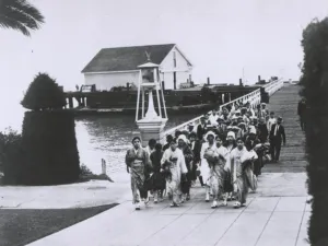 Immigrants entering Angel Island, which served as an immigration and detention center from 1910 to 1940. National Archives