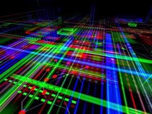 image of a bunch of lasers representing a computer graphics chip