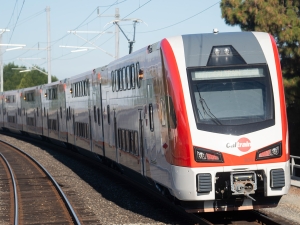 electric CalTrans train on tracks