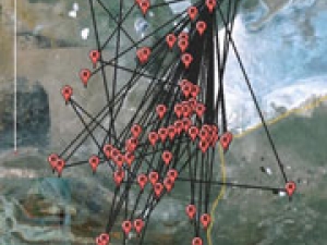 technical illustration of black lines connecting red "pins"
