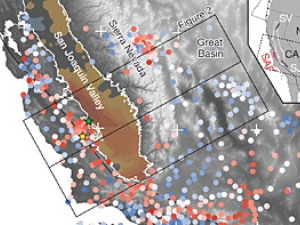  GPS measurements showing that the Sierra Nevada and Coast Ranges rise several millimeters per year.